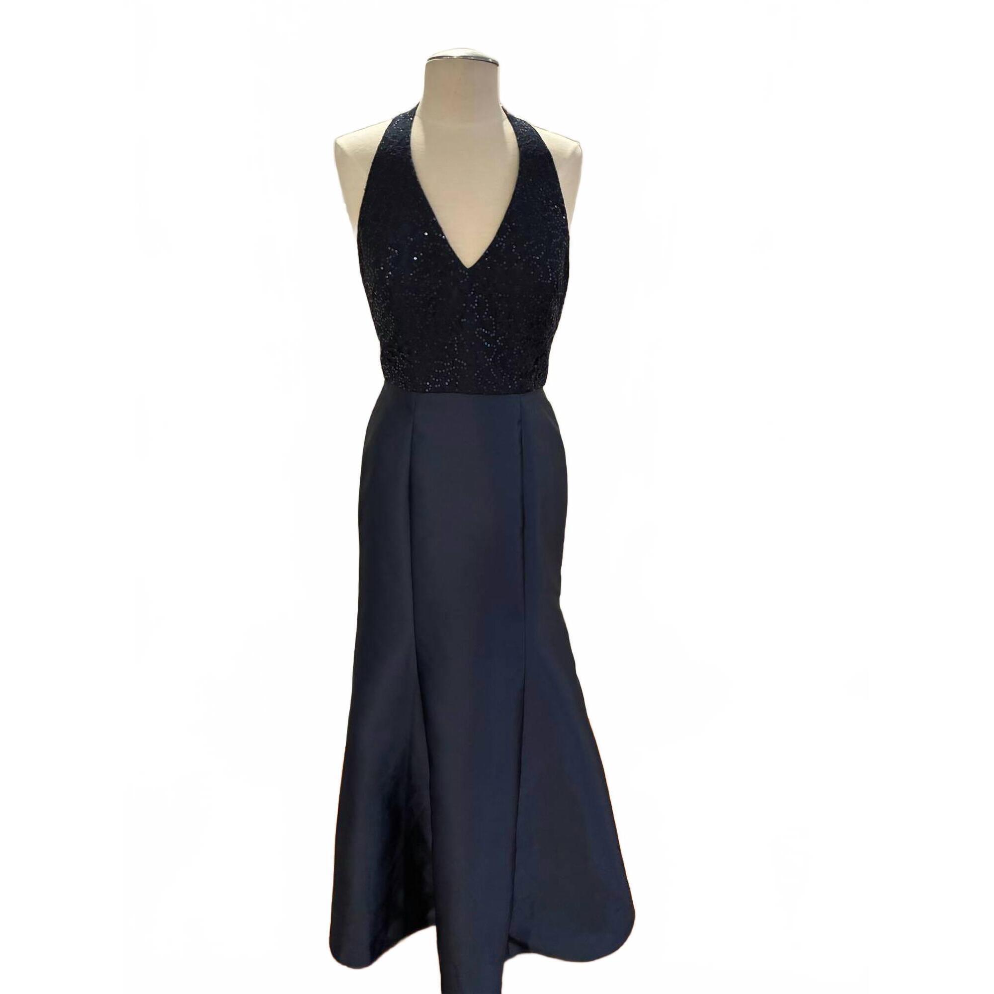 New Dessy Women's Sequin Bodice Satin Dress In Midnight